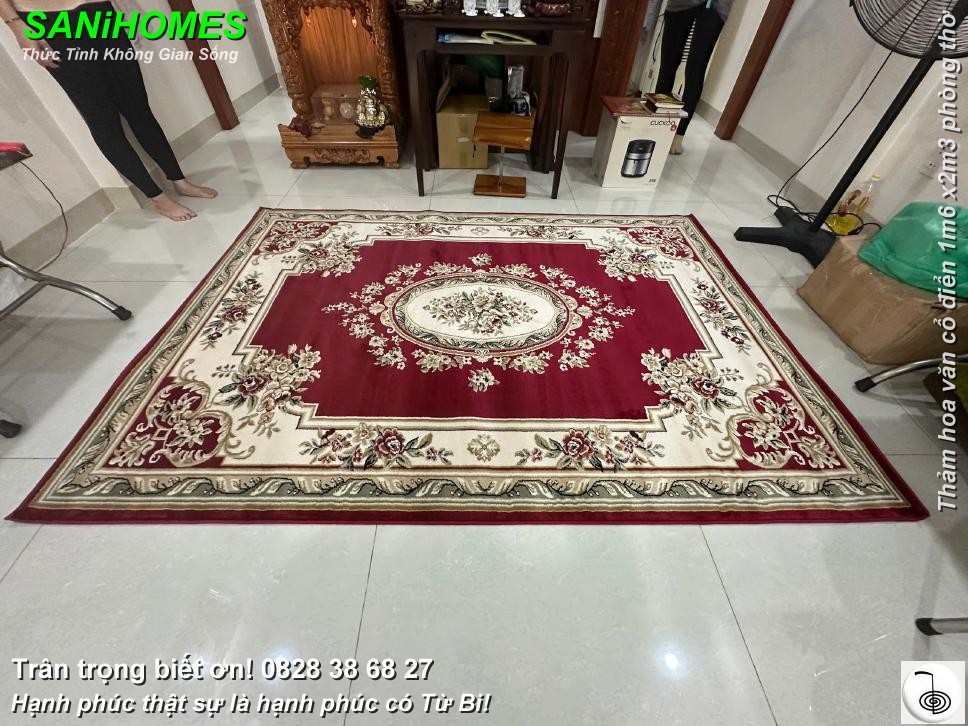 Tấm thảm len mịn truyền thống trang trí tham hoa van phuong dong khon gian dep sn18001bord
